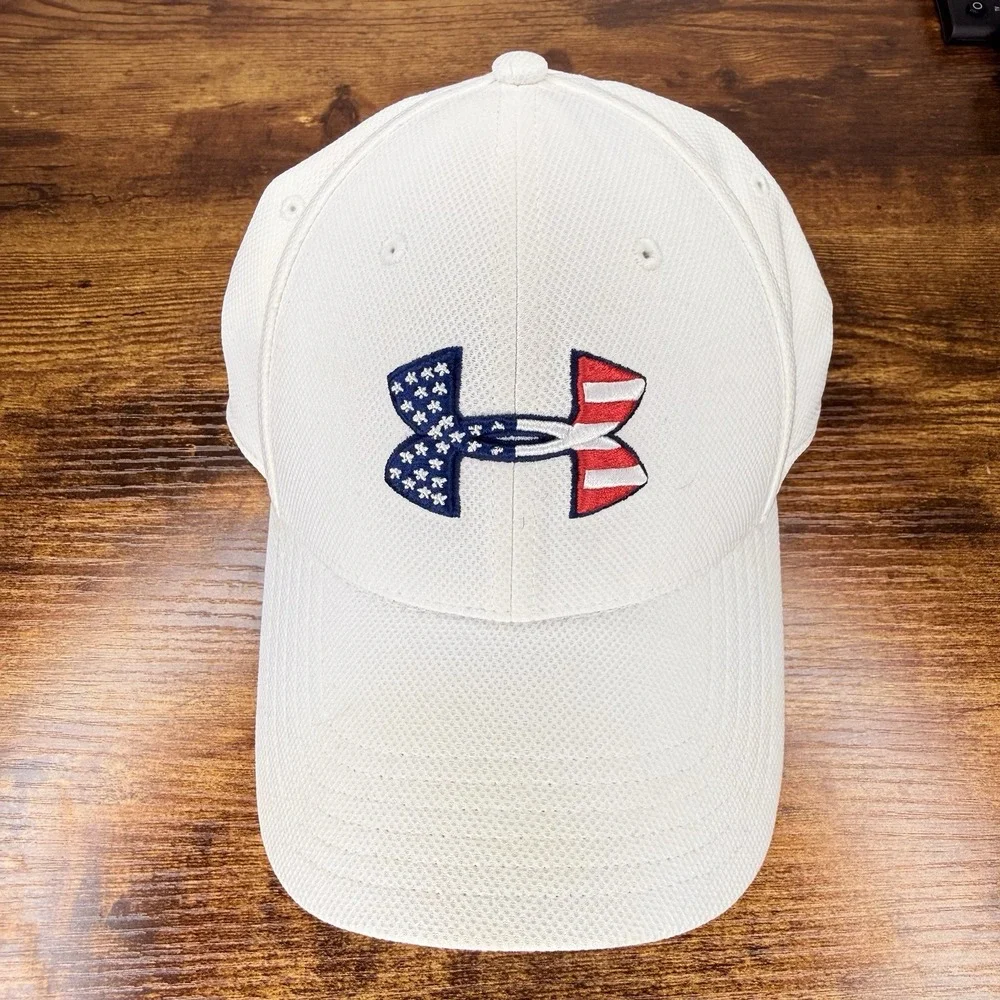 Under Armour Freedom USA Flag White Stretch Fit Hat Cap Men's L/XL Golf